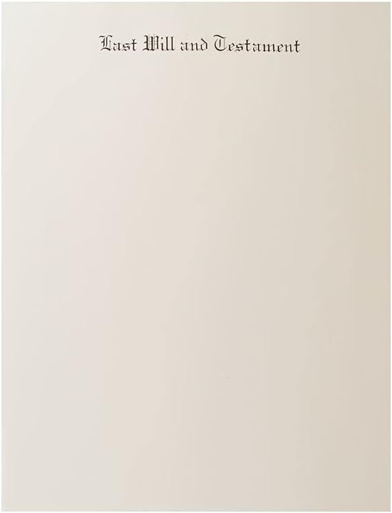 Blumberg Testament Ledger Will Paper; 100 Sheets per Box (Off-white, Black Engraved, Letter Size 1st Sheet Engraved Last Will and Testament)