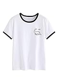 SweatyRocks Women's Short Sleeve Round Neck Cartoon Graphic Print Tee Shirt Top White S