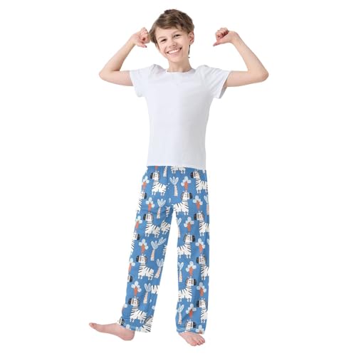 Boys' Pants Zebra Tree Blue Pattern Long Bottoms Jogger Pants Elastic Waist Trousers with Pockets S-XL2