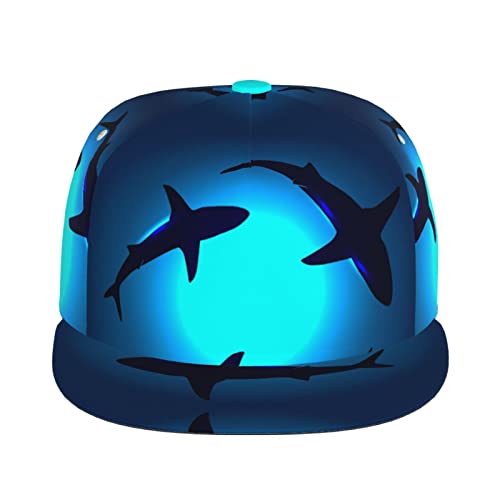 Quzioxe Sharks Under Water Flat Bill Brim Cap Hip Hop Hat Baseball Cap For Men Women Adjustable Square Flat Visor Back Trucker Snapback Hat #TOP1