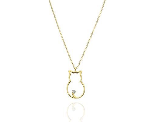 joy-d Cat Lovers Necklace (Gold) 18k gold plated Sterling Silver, minimal stylish Diamond CAT necklace. Best gift for every occasion. Lucky Cat Necklace for all ages!