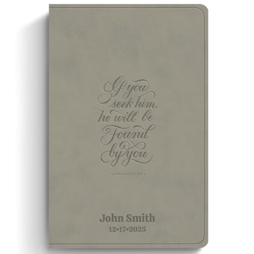 Image of Personalized ESV Large Print Bible for Adult, Name Engraved, Standard Size | Customize Your Grey Faux Leather Bible Your Way, Stay-Open Lay-Flat & Easy-Read Two-Column, Christian Occasion Gift