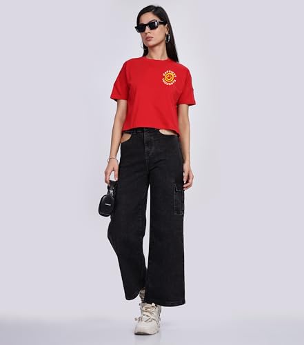 Image of SHODOX Women's 100% Cotton Regular Fit Printed Half Sleeve T Shirt Casual Summer Wear Soft Breathable Top Daily Comfort Style