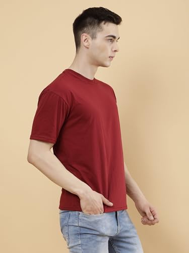 Image of POCKMAN Oversized Fit Mens Round Neck Cotton Blend Half Sleeve Plain T-Shirts.