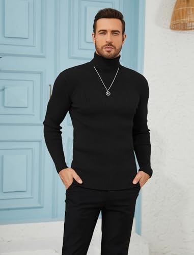 Men's Slim Fit Turtleneck Sweater Casual Cable Ribbed Pullover Knitted Sweaters4
