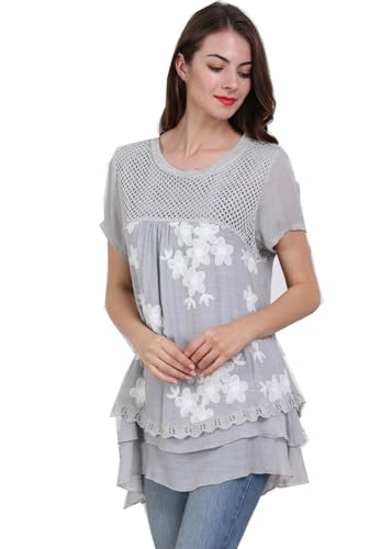 Image of SIMPLY COUTURE Women's Plus Size Summer Casual Short Sleeve Tops Floral Lace Scoop Neck Top