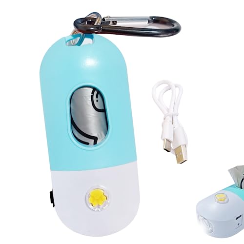 Image of Dog Poop Bag Holder with Rechargable LED Flashight 1 Roll of Grey Dog Waste Bags and Leash Clip with Keychain Hands-free Dog Walking Accessories USB Cable(Blue)