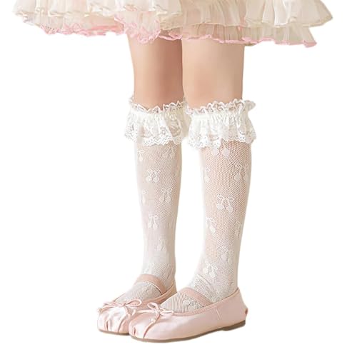 Breathable Lace Trim Fruit Socks For Girl School Kid Kneehigh Stretchy For Outdoor Spring Child Socks