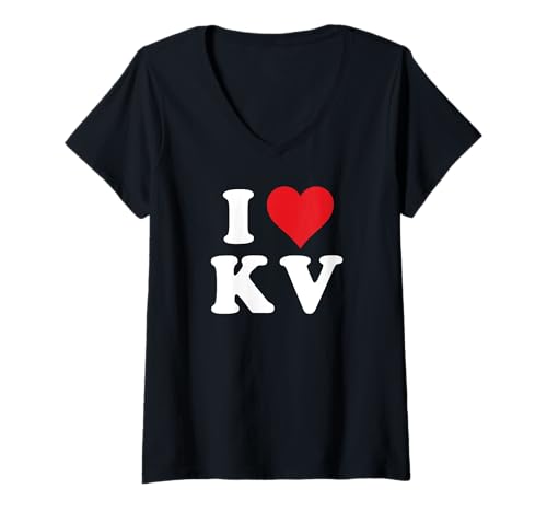 Damen I Love KV Initials I Heart K.V. First Last Name K V T-Shirt mit V-Ausschnitt