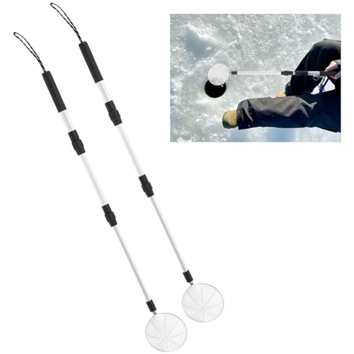 Acellegic 2 Pcs Retractable Ice Fishing Scoop Skimmer, Ice Fishing Scooper with Long Handle, Portable Stainless Steel Slush Spoon, Winter Angling Tools Accessories for Quick Slush Hole Cleaning