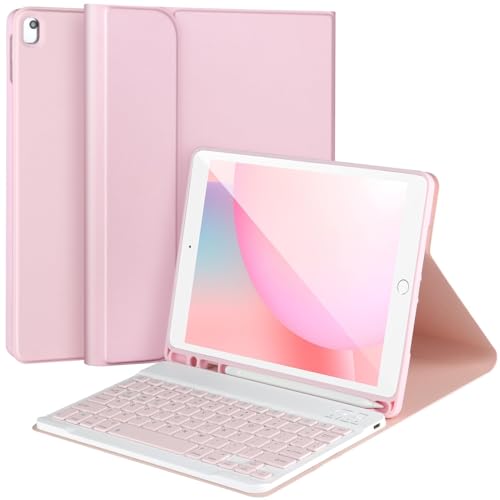 APHBZGE Keyboard Case for iPad 9/8/7th Gen 10.2’’,Detachable Case with Bluetooth Keyboard for iPad 9th Gen 10.2 inch with Pencil Holder,Auto wake/up,Pink