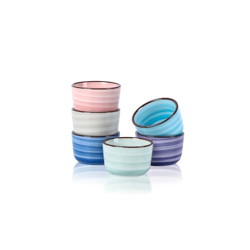 Selamica Ceramic Mini Ramekins 2 OZ Creme Brulee Ramekins Oven Safe Dipping Sauce Cups for Condiments Side Dish Set of 6 Gradient Color