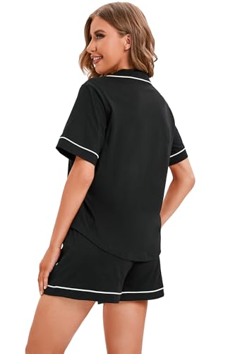 Image of LUBOT 100% Cotton Pajamas for Women 2 Piece PJ Set Button-Down Soft Knit Short Sleeve Summer Sleepwear Loungewear XS-XXL