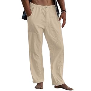 LVCBL Leinenhose Herren Sommer Herbst Lose Lässige Leinenhose mit Taschen Elastischer Bund