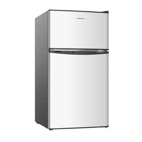 BANGSON Mini Fridge with Freezer, 3.2 Cu.Ft Small Refrigerator, 5 Settings Temperature Adjustable, Low Noise Refrigerator, 2 Door Small Fridge for Apartment, Home, Office and Dorm, Silver