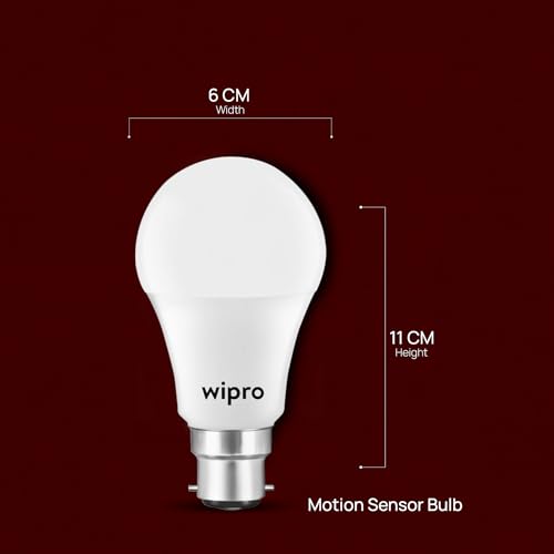 Image of wipro Garnet 9W Motion Sensor LED Bulb for Modern Home | 4 Meter Radius Sensor Area | Auto Off After 60 Seconds Inactivity | Cool Day White (6500K) | Pack of 4