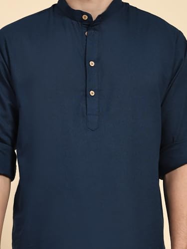 Image of SKAVIJ Men Solid Cotton Long Sleeve Casual Henley Kurta Shirt