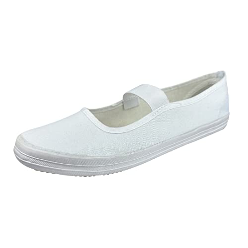 Image of Women Canvas Slip On Shoes White Lightweight Casual Loafers Flat Shoes