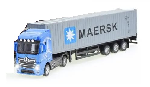 Image of 1 /50 Diecast Truck Toy Car Model Removable Transport Container Lorry Vehicle with Light Pull Back Toy Boys (Blue)