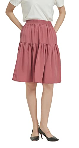 Tronjori Womens A Line Lightweight Tencel Tiered Short Skirt Knee Length (XL, Dusty Rose)