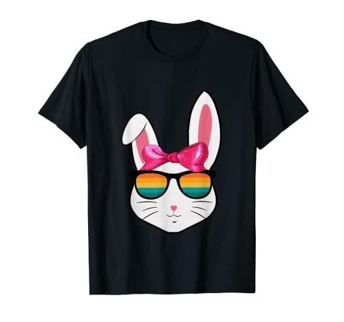 cara de conejo con gafas de sol retro día de Pascua para niños hombres niños Camiseta