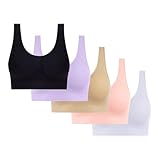 MaMiDay Seamless Sports Bras 5 Pack Sports Bras for Women Seamless Wireless Workout Everyday Sleep Bra Comfortable & Breathable Removeable Pads Black
