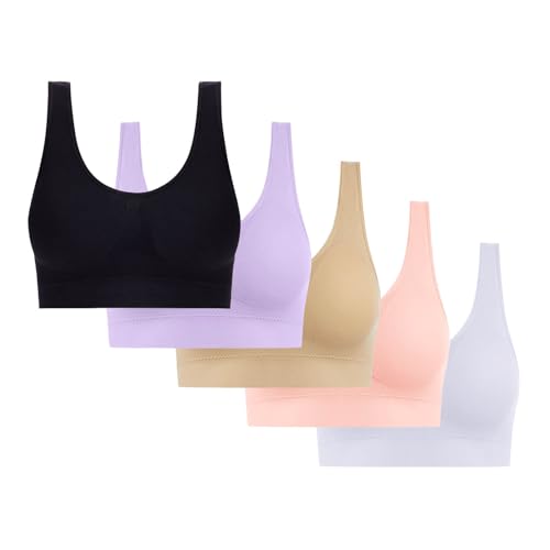 MaMiDay Seamless Sports Bras 5 Pack Sports Bras for Women Seamless Wireless Workout Everyday Sleep Bra Comfortable & Breathable Removeable Pads Black