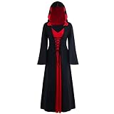 EMATOP Helloween Kostüme für Frauen Kleider Hexen Gothic Kleidung Damen Langarm Vampir Kleid Schwarz Robe Abendkleid für Cosplay Umhang Kleider mit Kapuze Schnürung Vintage Pullover Hoodie