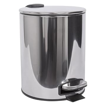 Harbour Housewares 5L Bathroom Bin - Chrome - Round Stainless Steel Pedal Bin Slim Kitchen Rubbish Trash Can Garbage Dustbin with Lid and Inner Liner Bucket