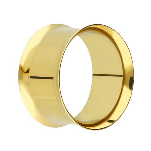 Treuheld® | 6mm Ohr Flesh Tunnel | Chirurgenstahl 316L in Gold | Dünn | Double Flared Ohrtunnel | Dünner Rand | hautfreundlich & antiallergen