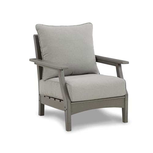 Signature Design by Ashley Outdoor Visola Lounge Chair, 2 Count, Foam Cushion, Nuvella Weather Resistant Fabric, HDPE Material, 30" W x 32.5" D x 37" H, Gray