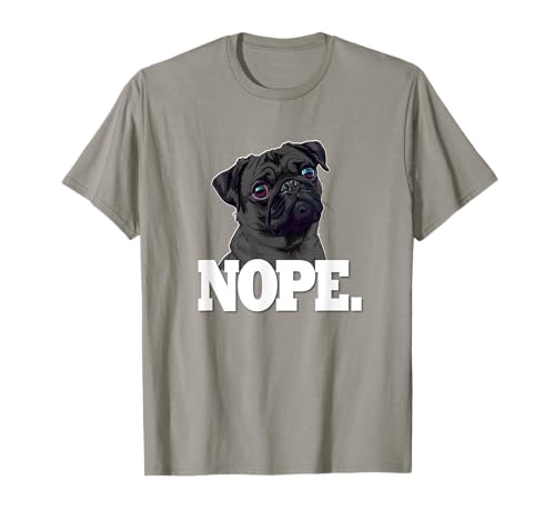 Funny Mens Womens & Kids NOPE Black Pug Lover Maglietta