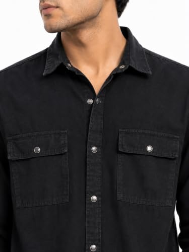 Image of Men's Slim Fit Western Denim Shirt with Dual Chest Pockets - Long Sleeve Button-Down Casual | Smart Casual Fashion Wear |Durable Tich snap Buttons.