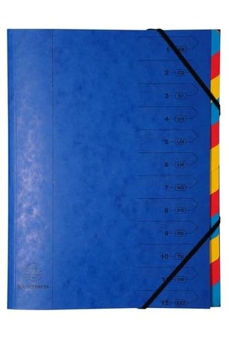 Exacompta - Réf. 54120E - Carton de 8 trieurs dos agrafé - avec élastiques - couverture imprimée en carte lustrée et intérieur en carte recyclée - 12...