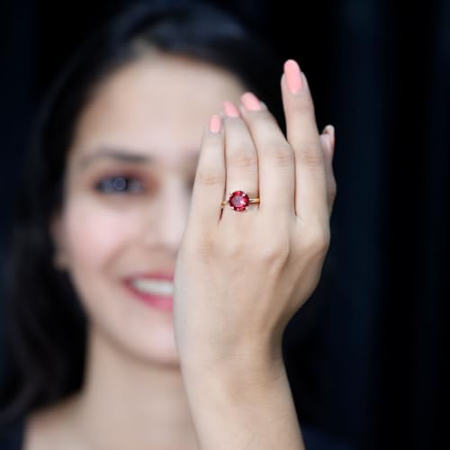 Certified Lab Grown Ruby 9 mm Round Shape Engagement Ring, AAAA Quality, Ruby Solitaire Ring - Ready to Gift3