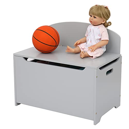 Wei Wei Global Kids Wooden Toy Box - Toy Storage Chest With 2 Safety Hinges - Storage Chests With Bench Seat - Toy Storage Trunk Case - Sturdy Entryway Storage Bin - Toy Box Bench Organizer - Gray #TOP6