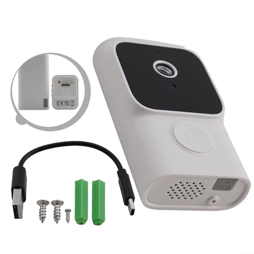 Eawfgtuw Campanello video con connessione WiFi stabile e funzionalità app intelligente a batteria, rilevamento del movimento, visione, audio a 2 vie, scheda e video di archiviazione cloud (bianco)