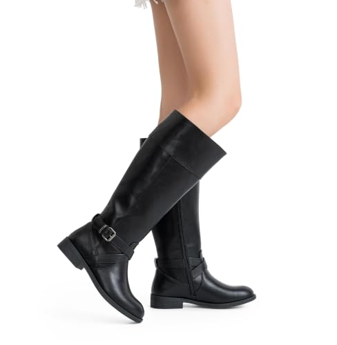 Trending Now! Best Knee High Boots for Wide Calves: 13 Comfortable Options for Women Over 50 2 Vepose Women's Black Knee High Riding Boots with Buckle, Size 8, 948