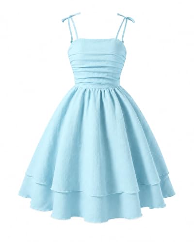 Image of DVDVBOOM Girls Prom Dresses A-Line Smocked Layered Teen Clothes Cute Outfits Wedding Guest Party Dress 9-10-11-12 Years (UK, Age, 11 Years, Regular, Blue)