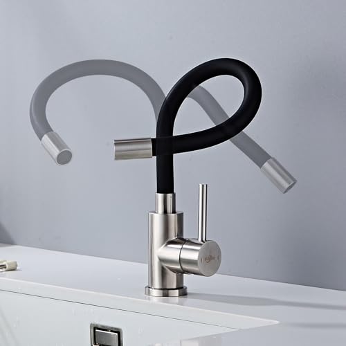 SUVIDA Robinet Cuisine Flexible Noir, Robinet de Cuisine Pivotant à 360°, Mitigeur Cuisine Noir avec Aérateur d'économie d'eau, Robinets d'évier en Acier Inoxydable, Monocommande Haute Pression