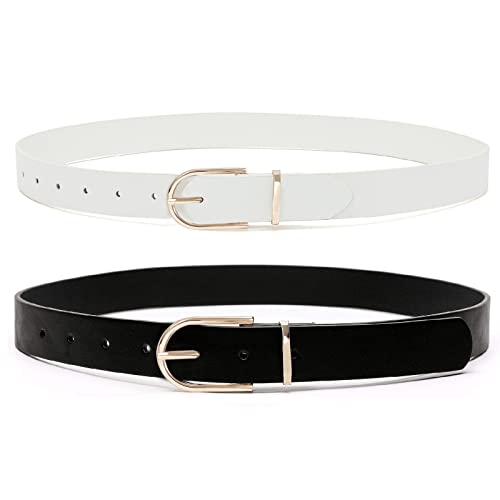 Earnda Women's Faux Leather Chic Belt for Ladies Jeans Set of 2 Belts Black&White Large