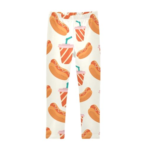 Hot Dog Soda Girls Leggings,Workout Leggings for Girls Toddler Athletic Legging Size for 3-10T