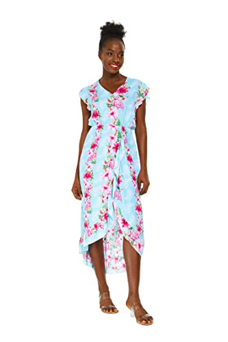 Image of Hawaii Hangover Family Matching Clothes, Pink Hibiscus Vine Turquoise | Family matching Hawaiian outfits, Pink Hibiscus Vine Turquoise, lightweight rayon, machine washable, tropical floral print