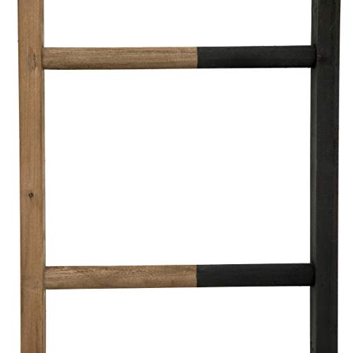 FUIN 5.4 Ft Wood Wall Leaning Decorative Ladder Shelf Rack, for Blanket Quilt Towel Throws Scarves Storage, Modern Farmhouse Bathroom Bedroom, Black and Natural