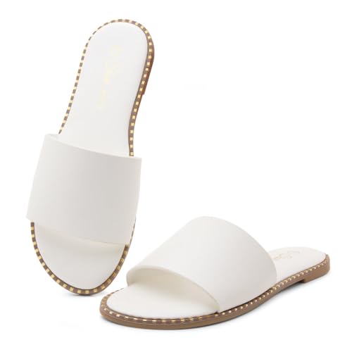 Image of Shoe Land Flat Sandals for Women - Slip-On Slides with Cushioned Footbed | Comfortable Dressy & Casual Open Toe Summer Sandals for Beach, Travel & Everyday Wear