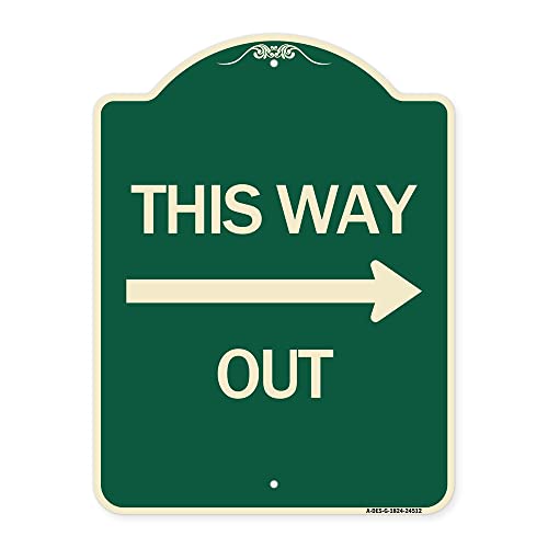 SignMission Designer Series Sign - This Way Out (Right Arrow) | Green & Tan 18" x 24" Heavy-Gauge Aluminum Architectural Sign | Protect Your Business & Municipality | Made in The USA