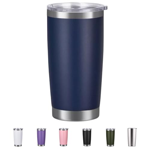 Shunshi Insulated Travel Tumbler with Leak-Proof Lid, 20oz Double-Wall Stainless Steel Mug - Keeps Hot/Cold 4/10H, Car Cup Holder Fit, BPA Free - Ideal for Coffee, Commute & Gifts (Navy Blue)