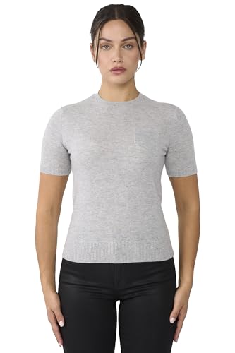 JENNIE LIU Womens 100% Cashmere Crewneck Short Sleeve Sweater