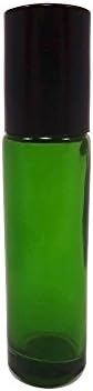 Set of Emerald Green Glass Roll Ons with Metal Ball Applicators - Ideal for Essential Oil - 10.4 ml (3, Black Cap)
