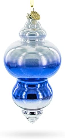 Silver-Topped Blue Finial Glass Christmas Ornament - Image 5